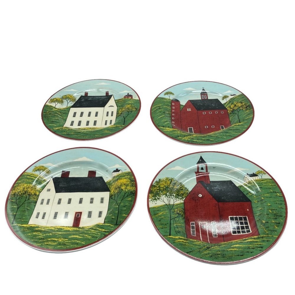 Vintage Brandon House Warren Kimble 1998 Ceramic Round Country Life Salad Plates